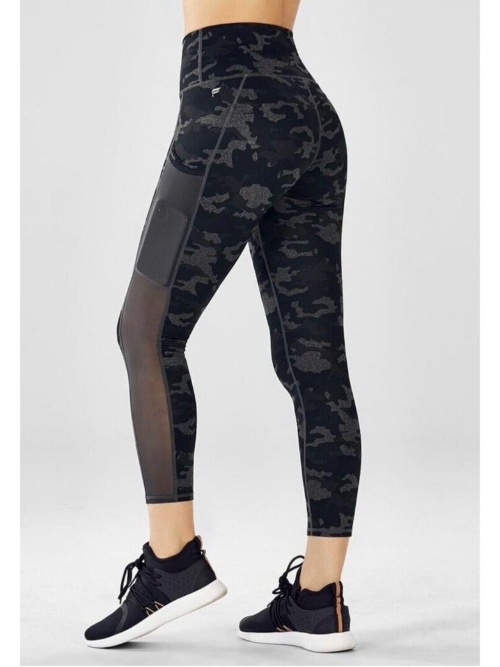 Fabletics PowerHold High-Rise Black & Gray Camo Workout Athletic Leggings Sz L